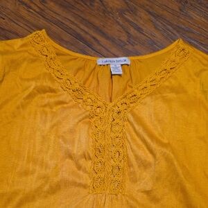 Carolyn Taylor Mustard Yellow Blouse with Lace Trim